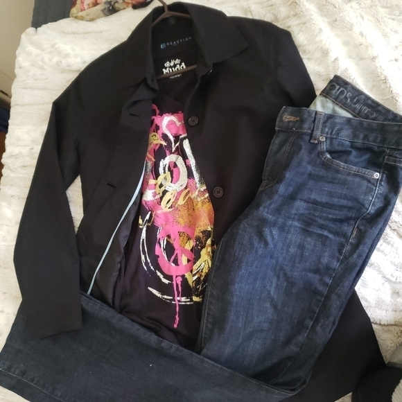 KENNETH COLE "REACTION" BLACK TRENCH 3/4 LENGTH COAT SIZE X-SMALL - Picture 9 of 10